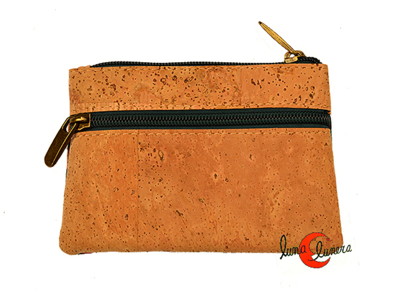 Monedero tarjetero vegano corcho y con cremalleras