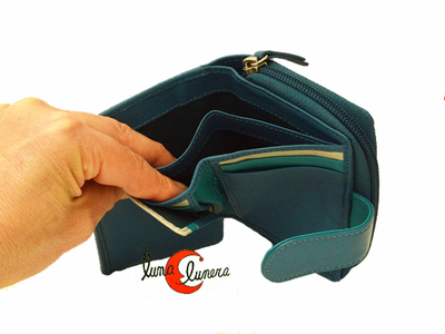 Cartera de piel pequeña con monedero con cremallera, tarjetero y billetero