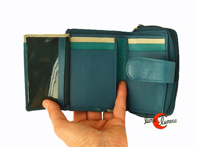 Cartera de piel pequeña con monedero y espacio para fotos