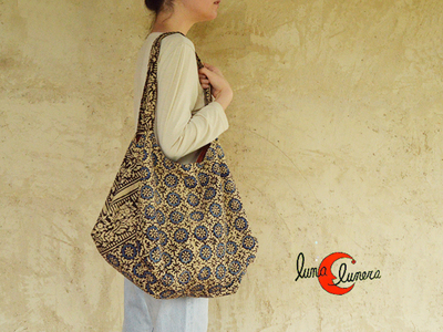 bolso de India de tela estampada de algodón doble asa tipo saco.