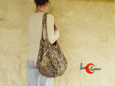 bolso de India de tela estampada de algodón doble asa tipo saco.