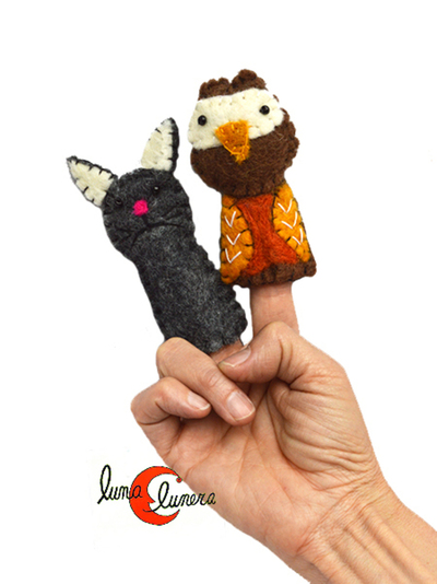 Marionetas dedo gato y búho.