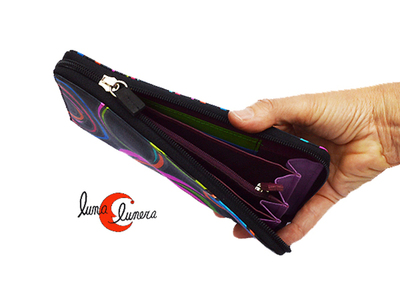 Cartera monedero de piel con cremallera alrededor.