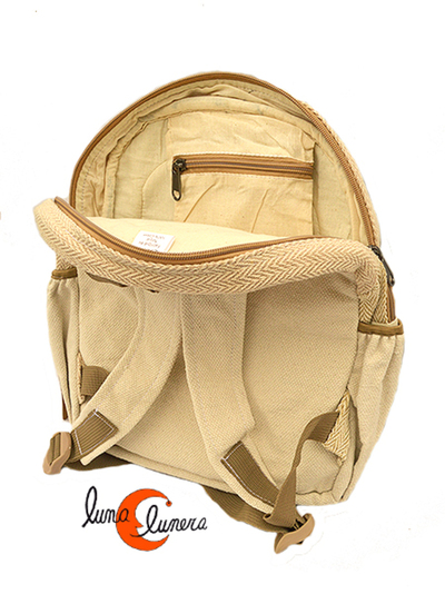 mochilas de algodón, forradas por dentro y con bolsillo interior