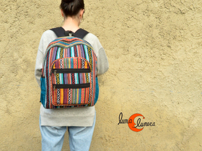 Mochila de tela de algodón con cremalleras