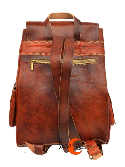Mochila clásica de cuero marroquí grande.