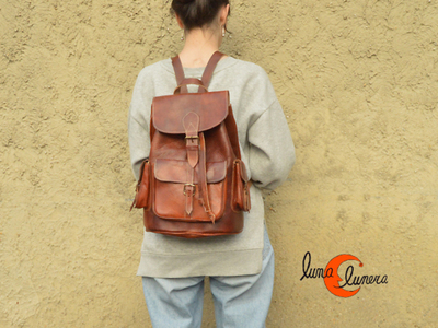 Mochila clásica de cuero marroquí grande