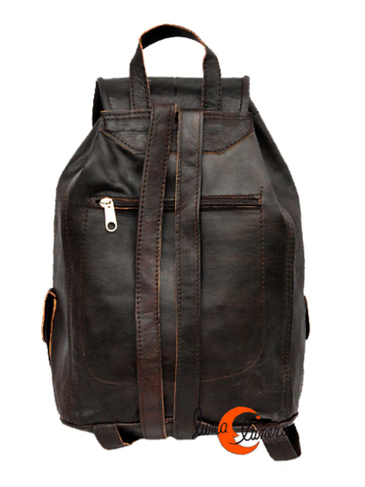 Mochila grande clásica de piel marrón oscuro