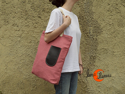 Bolso grande de tela con cremallera