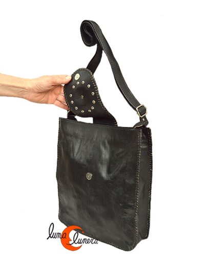 Bolso bandolera negro grande de piel de Marruecos