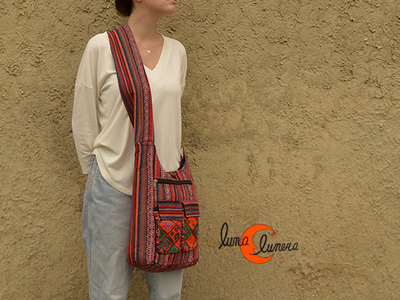 bolso tipo saco de algodón con bolsillos