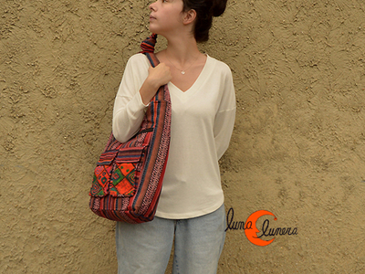 bolso tipo saco de algodón con bolsillos