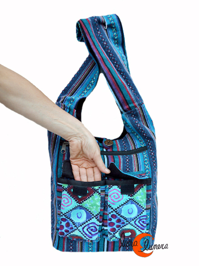 bolso tipo saco de algodón con bolsillos