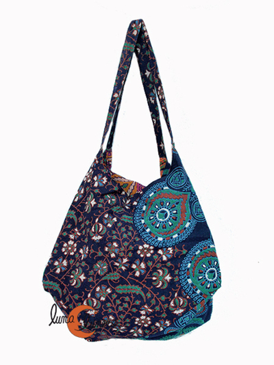 bolso de tela saco reversible doble asa rojos y azules