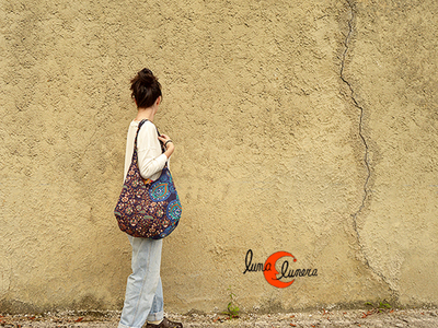 bolso de tela saco reversible doble asa rojos y azules