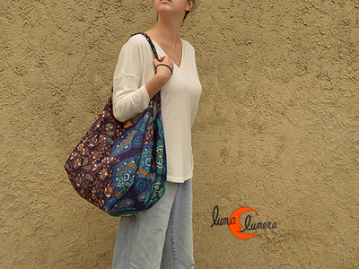 bolso de tela saco reversible doble asa rojos y azules