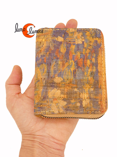 Carteras monederos pequeños veganas de corcho con dibujos impresionistas