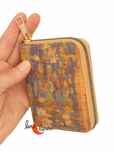 Carteras monederos pequeños veganas de corcho con dibujos impresionistas
