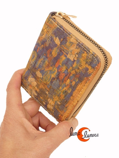 Carteras monederos pequeños veganas de corcho con dibujos impresionistas