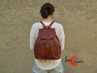 mochila de piel de Marruecos grande con bolsillos
