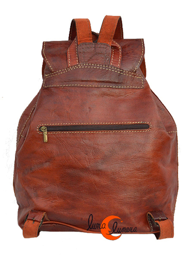 mochila de piel de Marruecos grande con bolsillos