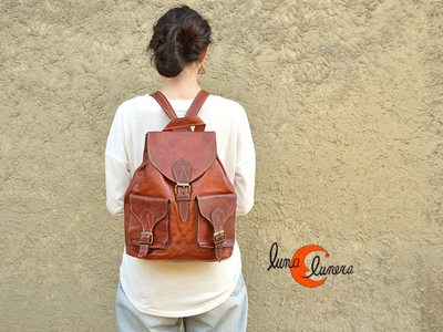 mochila de piel de Marruecos grande con bolsillos