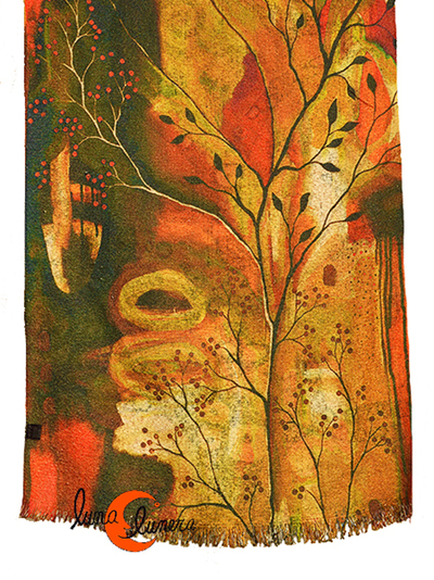 Trasera de la bufanda rústica arbol de la vida reversible.