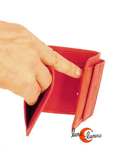 Cartera pequeña de piel con monedero roja