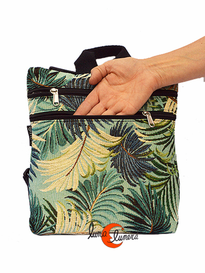 Mochila de tela pequeña antirrobo reversible  con bolsillos con cremalleras