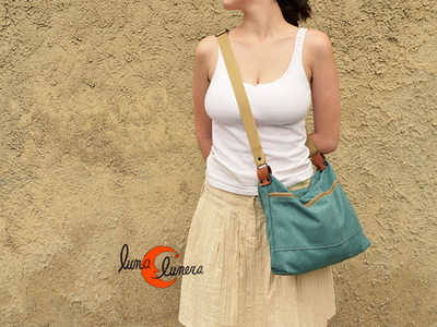 bolso de bandolera de tela mediano con bolsillos y cremallera