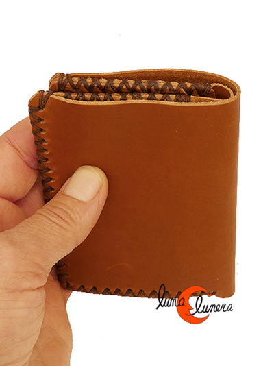 cartera tarjetero pequeña de piel cosida a mano