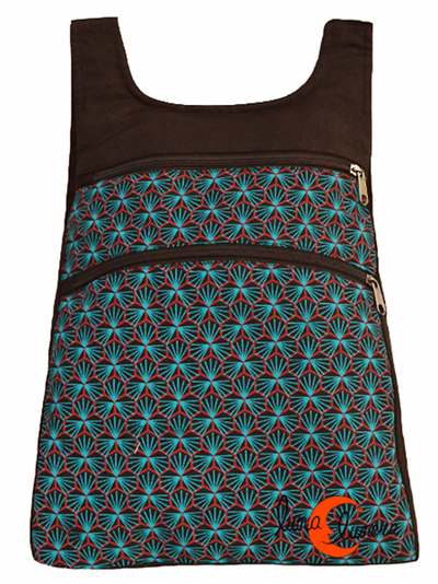 Traseras de mochilas reversibles. En estas fotos se enseña la distribuición de las cremalleras, Los colores corresponderán con el recuadro pequeño de la mochila que está en venta.