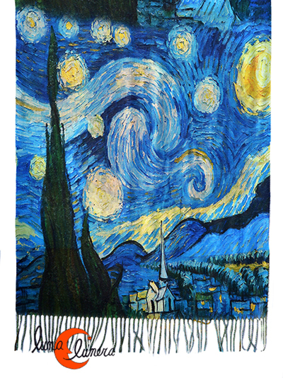 Fular Girasoles, parte trasera con el cuadro Noche Estrellada también de Van Gogh. Noche estrellada.