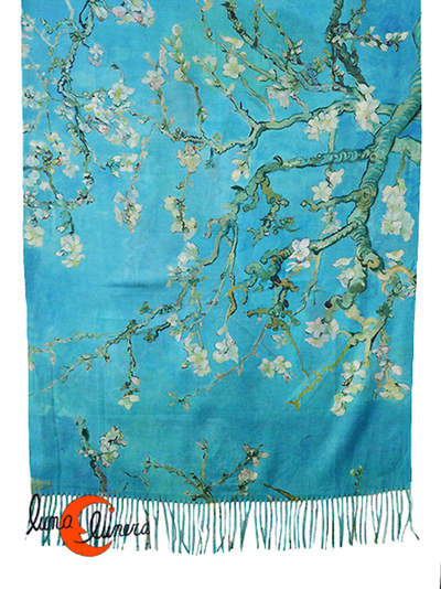 Fular reversible Mujer con Sombrilla de Monet, parte trasera Almendros en Flor de Van Gogh.