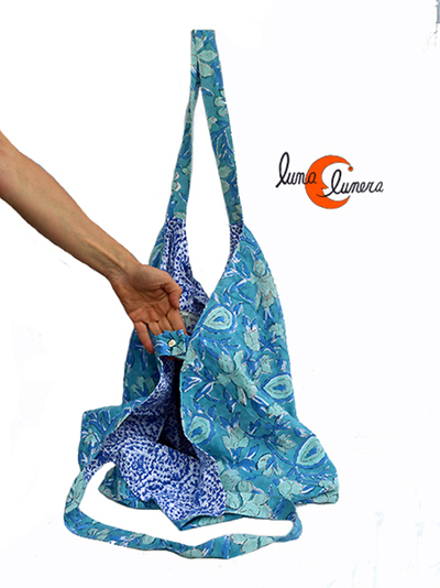 Bolso saco grande de tela de algodón.