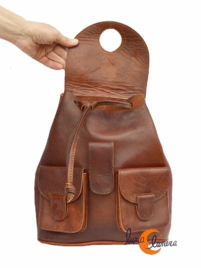 mochila pequeña de cuero cierres die mán.