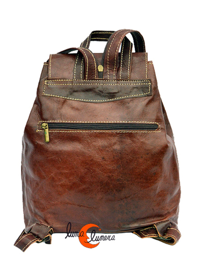 Mochila de cuero de Marruecos, mediana con bolsillos
