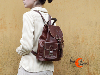 Mochila de cuero de Marruecos, mediana con bolsillos