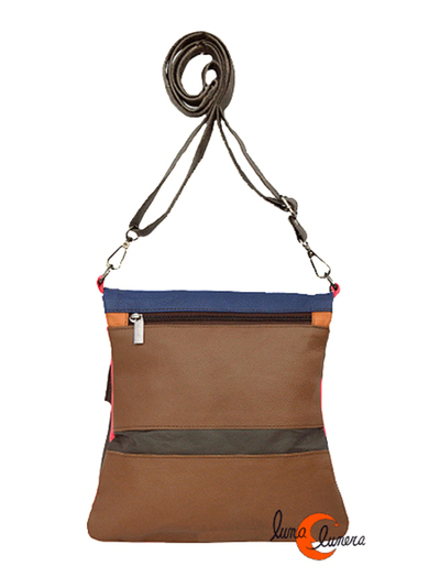 Bolso alforja de piel, fucsia.