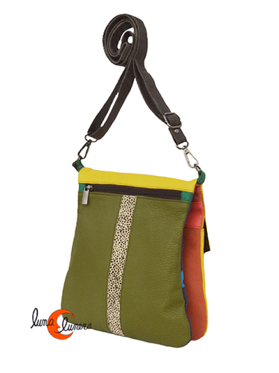 Bolso alforja de piel, amarillo.