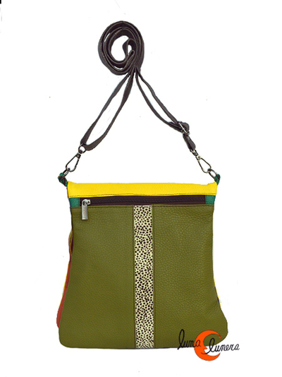 Bolso alforja de piel, amarillo.