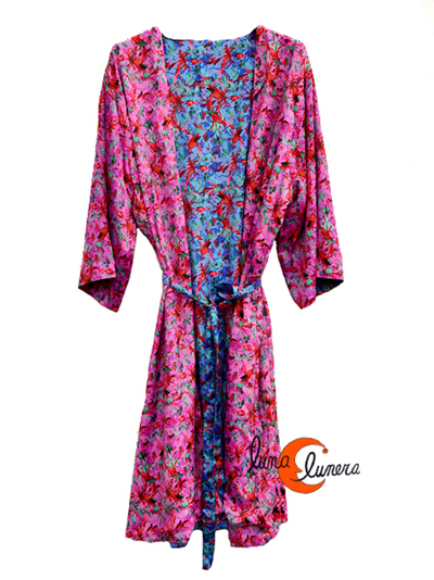 Kimono reversible de tela imitación seda