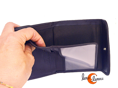 Caretra de piel con monedero exterior.