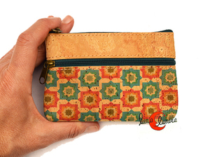 Monedero de corcho mediano con tres cremalleras