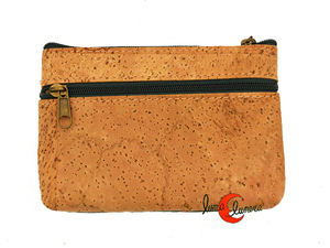 Monedero de corcho mediano con tres cremalleras