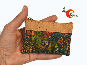 monedero pequeño de corcho rectangular con dos cremalleras