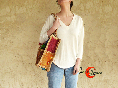 Bolso de esparto con telas de colores