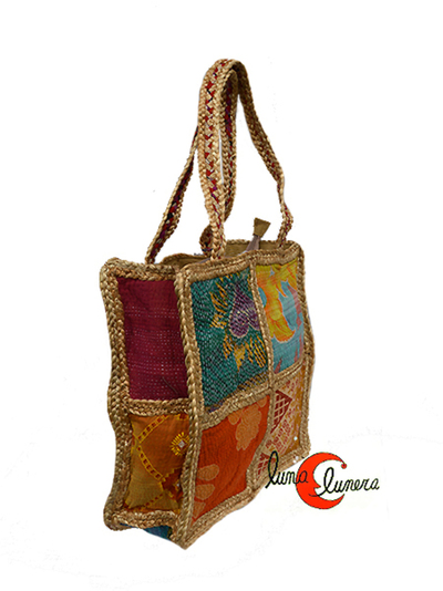 Bolso de esparto con telas de colores