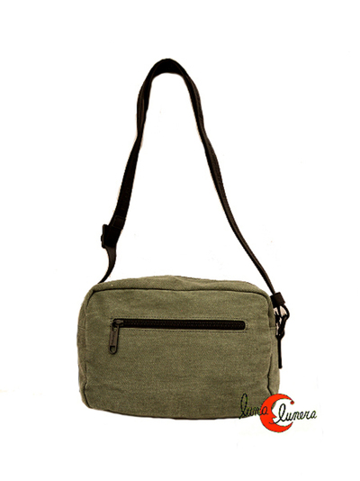 Bolso bandolera de loneta con bolsillo trasero y cremallera