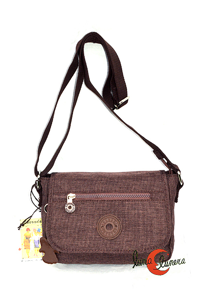 Colección Vinicius, bolsos de loneta. Bolso cremallera con dos bolsillos  externos, grande (tamaño carpetas) color marrón chocolate. - Luna Lunera